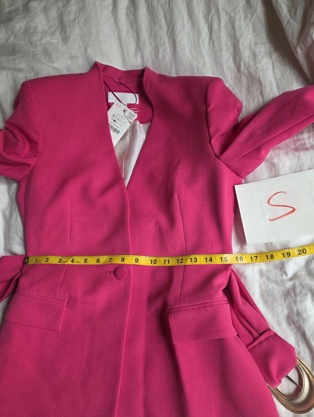 Zara Shoulder Pad Blazer With Buckle Belt Fuschia Bnwt - Picture 6 of 16